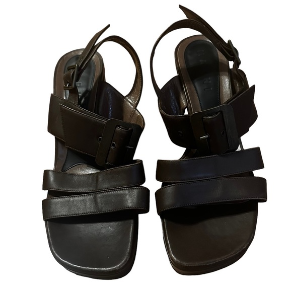 Marni Brown Leather Square Toe Chunky Heel Size 39 - Picture 2 of 7